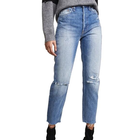 Trave Denim - Trave Constance Distressed Tapered High-Rise Jeans in Time After Time Size 27